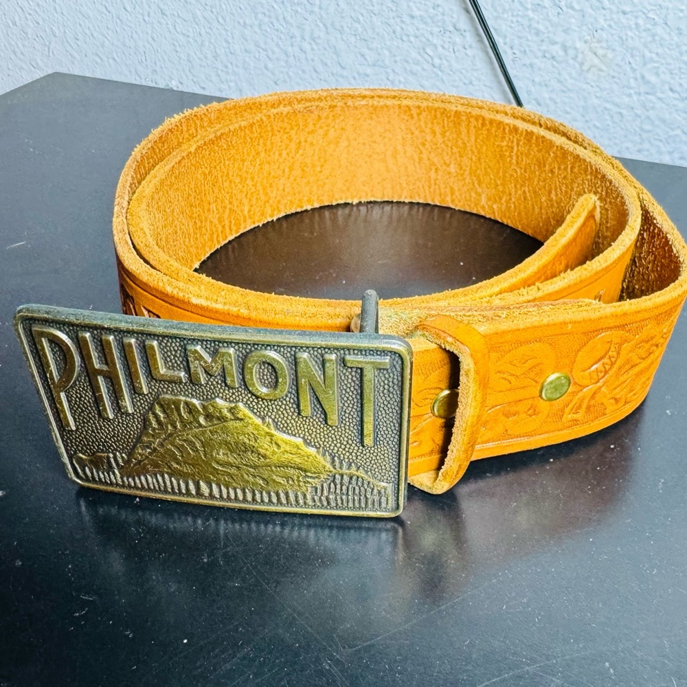 Philmont Cimarron N. M. Tooled Western Style Belt Brass Belt Buckle Size 36